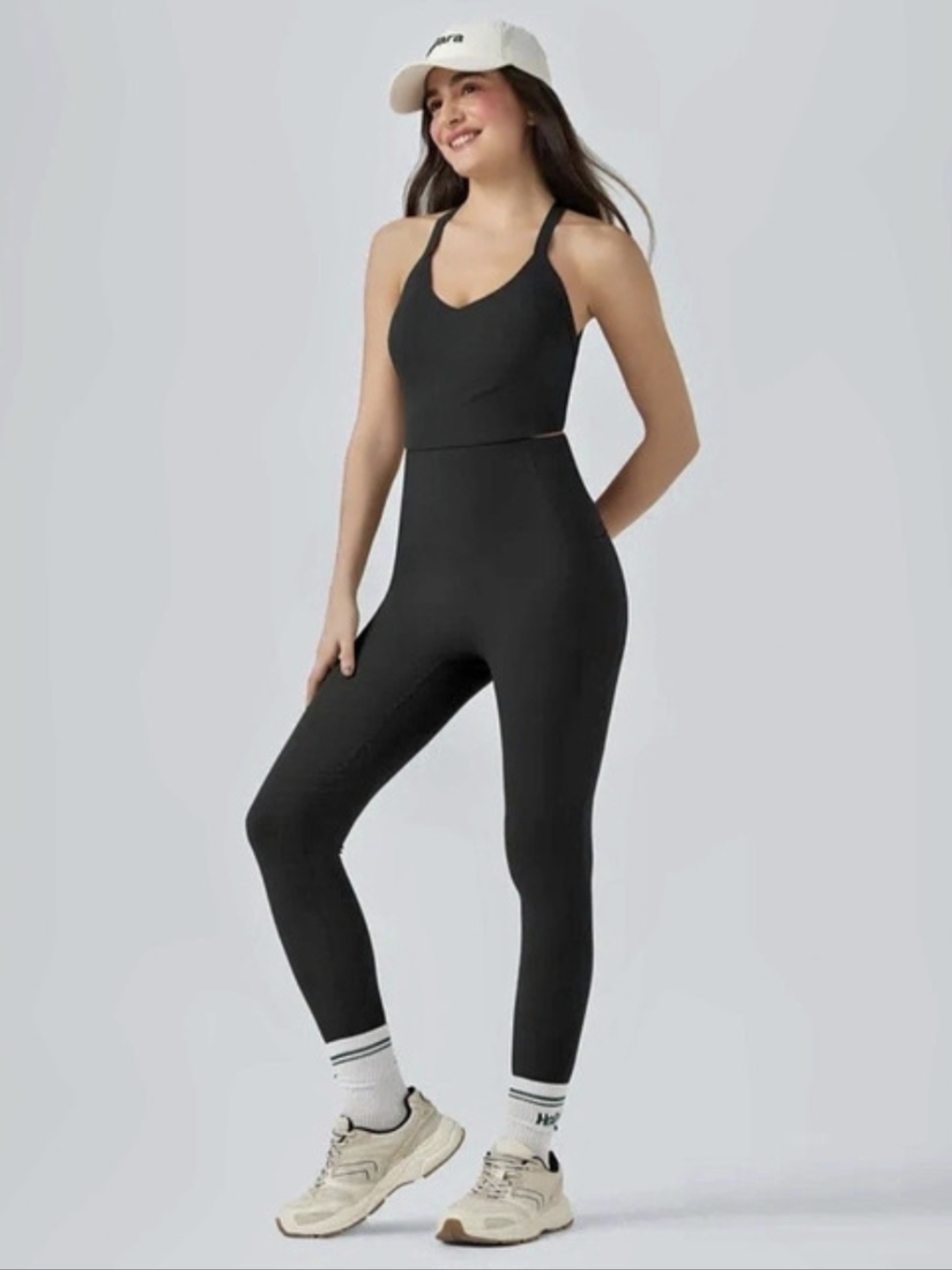 Halara UltraSculpt V Neck Tummy Control Butt Lifting Workout Jumpsuit - Black